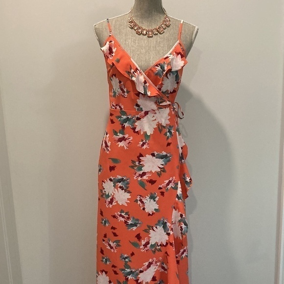 Nwot JustFab Orange Floral Wrap Dress - Picture 4 of 16